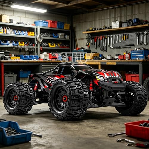 STMU 12mm/14mm Hex RC Wheels & Tires Set for 1/10 RC Trucks - Compatible with Traxxas Rustler, Stampede, Hoss 2WD/4X4 VXL, Arrma, Redcat, RIAARIO, AMORIL - 4PCS (Black) - color: Black