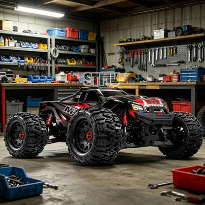 STMU 12mm/14mm Hex RC Wheels & Tires Set for 1/10 RC Trucks - Compatible with Traxxas Rustler, Stampede, Hoss 2WD/4X4 VXL, Arrma, Redcat, RIAARIO, AMORIL - 4PCS (Black) - color: Black
