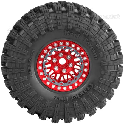 RC 1.9 Wheel Tires for 1/10 TRX4 TRX6 SCX10 SCX10 II 90046 SCX10 III AXI03007 SCX10 Pro Gen7/8 D90 VS4-10 MST CFX RC Crawler Car,12mm Hex Wheels Rims and Rubber Tires w/Sponge,Red - color: Red - (1.9 Beadlock Wheel)