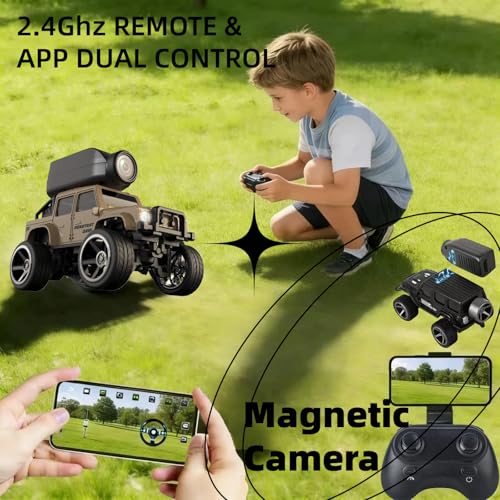 1:64 Scale 4WD Alloy Mini RC Crawler Car with FPV Camera, 2.4GHz RTR Off-Road Mini Desktop RC Drift Car with LED Lights, Adjustable Speed Dual Mode, Model Vehicle Toy Gift for Adults Kids - color: Yellow
