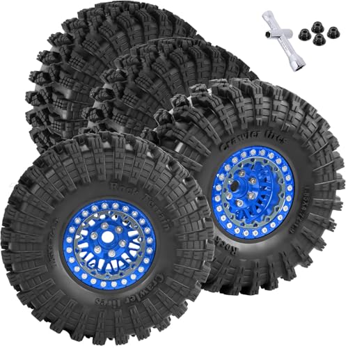 4Pcs RC 1.9 Wheel Tires for 1/10 TRX4 TRX6 SCX10 SCX10 II 90046 SCX10 III AXI03007 SCX10 Pro Gen7/8 D90 VS4-10 MST CFX RC Crawler Car,12mm Hex Wheels Rims & Rubber Tires w/Sponge,Navy Blue - color: Navy Blue - (1.9 Beadlock Wheel)