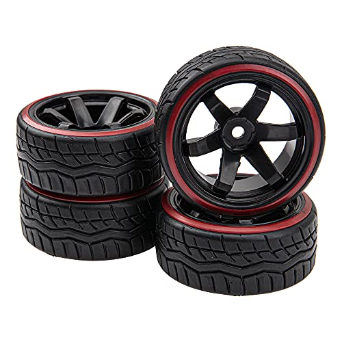 Hard Plastic Wheel Rims & Plastic Tires 12mm Hex Compatible with Traxxas HSP Tamiya Kyosho Himoto 1/10 RC Drift Car (Style 1)