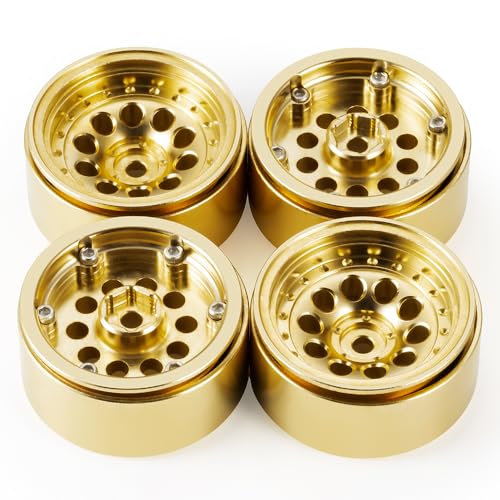 Brass 1.3" RC Beadlock Wheel Hub Rims 228g Heavy Weight for 1/18 TRX4M 1/24 AXIAL SCX24 RC Crawler Car Upgrade Parts (Gold) - color: Gold