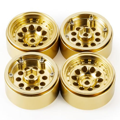 Brass 1.3" RC Beadlock Wheel Hub Rims 228g Heavy Weight for 1/18 TRX4M 1/24 AXIAL SCX24 RC Crawler Car Upgrade Parts (Gold) - color: Gold