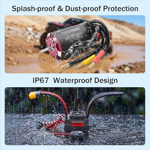 Surpass Hobby 3670 & 110A ESC Brushless Motor and ESC Combo for RC Car 2-3S Lipo IP67 Waterproof Applicable to 1/10 Short Course,Trucks,Monster(2750kv)