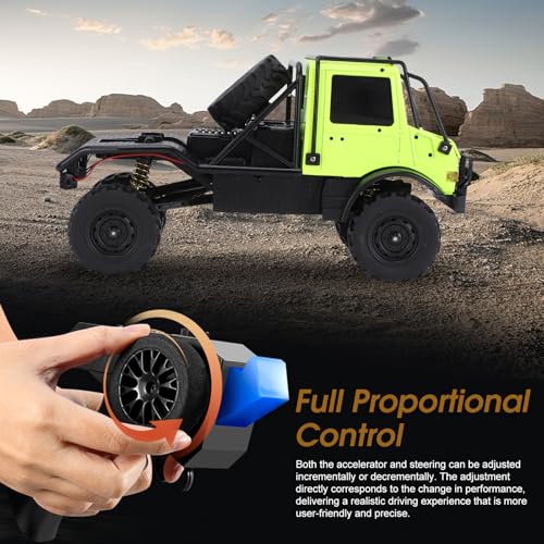 RC Semi Truck, 1:18 Scale RC Crawler, MN-333 Remote Control Car, 2.4GHz 4WD All Terrain Off Road RC Truck Transport Vehicle with LED Lights and 2 Batteries for Adults (Green) - color: Green