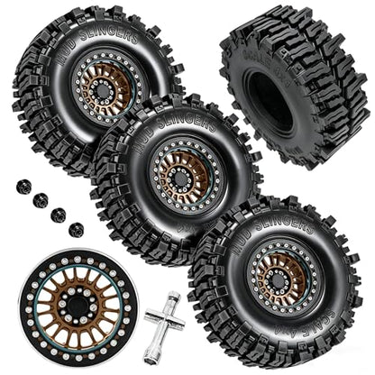 RC 2.2" Beadlock Wheel and Tires Set for 1/8 1/10 TRX4 TRX6 SCX10 II III D90 90046 Gen8 MST VS4-10 CFX Crawler Car,(4PCS) RC Wheels Rims&2.2 Beadlock Wheel Tires,Brown - color: Brown (2.2 Tires Wheels)