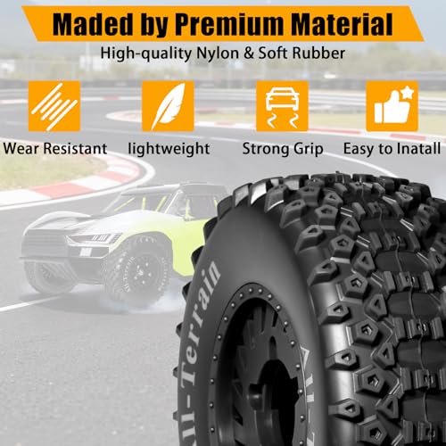 1/10 RC Short Course Truck Wheel Tires Set- 12mm/17mm Hex, Black | All-Terrain Tires and Nylon Wheels Compatible with 1/10 Traxxas Slash 4WD 2WD Arrma Senton Axial Losi Redcat RC Buggy, 4-Pack - color: Black