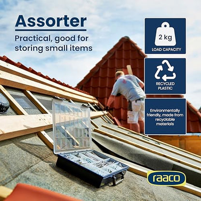 Raaco Assorter 5-9 Tool Box Organizer, 9-Slot - Small Parts & Hardware | Medium, 9 Slots Fixed Grid with Semi-Transparent Lid, Polypropylene (PP) Storage Box for Screws, Nuts and Bolts - size: Medium –9 Slots, style: Fixed Grid