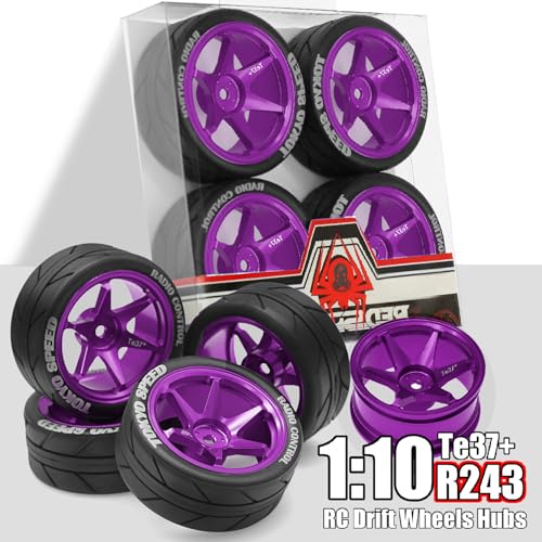 REDSPIDER 12mm Hex RC Wheels and Tires Metal Wheel Rims OD2.56'' RC Rally Racing Tyres for Tamiya TT01 TT02 XV01 TA06 A959 PTG2 HPI KYOSHO PTG2 Traxxas 1:10 Street Touring Drift Car (Purple) - color: Purple