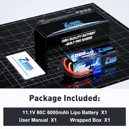 Zeee 3S Lipo Battery 6000mAh 11.1V 80C Hard Case RC Battery with EC5 Plug for RC 1/8 1/10 Scale Vehicles Car Trucks Boats