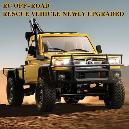 MN82T 1/12 Scale RC Rock Crawler, Remote Control Truck Toyota Pickup Truck, 2.4GHz 4WD Off-Road Crane Rescue Vehicle, All-Terrain Crawler for Adults Kids Indoor Outdoor (whth Gift) - color: Yellow-2