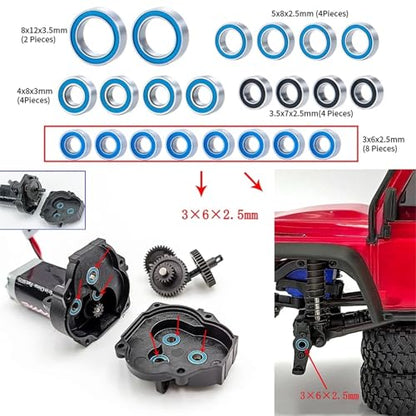 Bearing Kit for TRX4M for Bronco for Defender 1/18 RC Crawler Replacement Parts rc Car Modified Pieces 22Pcs Sealed Ball Bearing Set