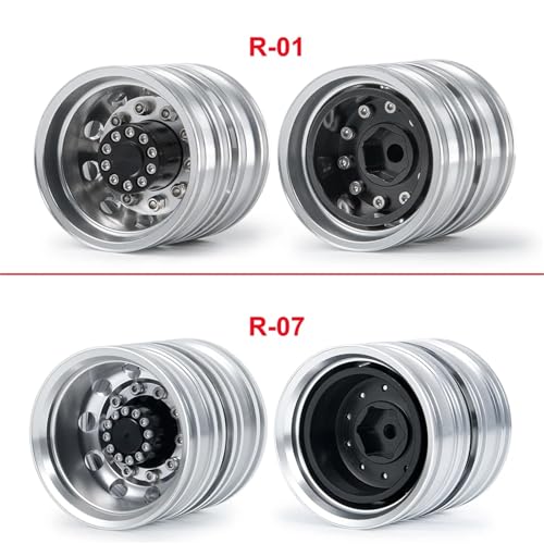 RC Car Toys Parts for Tamiya 1/14 6PCS Metal Front and Rear Wheel Hub Rim Set 6x6 Truck RC Trailer Tractor Car Upgrade Parts(R-7) - size: R-7