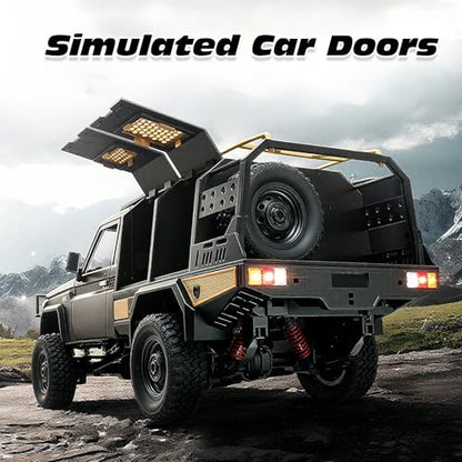jaming WPL MN82S 1/12 RC Rock Crawler, 2.4Ghz Remote Control Truck, 4WD Off-Road RC Pickup with LED Lights Hobby Grade Toy Gifts for Adults Kids (MN-82S LC79) - color: Black