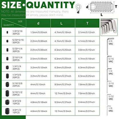 Keadic 236Pcs Internal Hex Drive Cup-Point Screws Assortment Kit, 10 Sizes Alloy Steel Hex Socket Set Cap Point Grub Screws, Socket Head Cap Screws Grub Screws, Black (1/8" to 3/8") - style: 236pcs SAE 10 Sizes Cup Point Set Screw kit