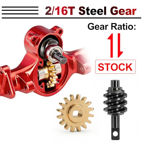 OGRC +4mm Axles with Double Joint Shaft & Brass Steering Knuckle for SCX24 | Aluminum Axle Housing, Brass Steering Knuckles, Stock 2/16T Gears, for Axial SCX24 AX24 1/24 RC Crawler, Red - color: Red
