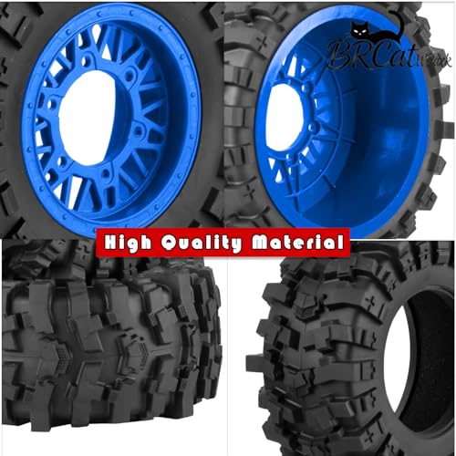 12/14/17mm Hex Hubs RC Truck Tires and Wheels for Slash 2WD 4X4,Arrm a Senton,Axia1,Rc 4wd,Red cat RC Truck,BRCatWPark RC Short Course Truck Wheels and Tires w/Sponge,(4Pcs) Navy Blue - color: Navy Blue - (12/14/17mm Hex)