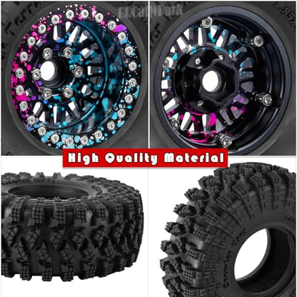RC 1.9 Wheel Tires for 1/10 TRX4 TRX6 SCX10 SCX10 II 90046 SCX10 III AXI03007 SCX10 Pro Gen7/8 D90 VS4-10 MST CFX RC Crawler Car,12mm Hex Wheels Rims and Rubber Tires w/Sponge,Colour - color: Colour - (1.9 Beadlock Wheel)