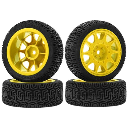1/10 RC On Road Tires & Nylon Wheel Rims 12mm Hex OD70mm Rubber Tires Compatible with Tamiya TT01 TT02 XV01 HSP HPI Kyosho Traxxas WLtoys 1/10 1/12 On-Road Touring Car (Yellow) - color: Yellow
