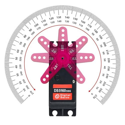 2Pcs RCmall DS5160 SSG HV 60KG Large Torque Programmable Digital 270 Degree RC Servo with T18 Adjustable Metal Servo Arm for 1/5 Scale RC Crawler Truck Robot - style: 2Pcs