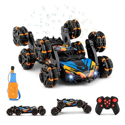 8 Wheels Hand Controlled RC Stunt Car, Gesture Sensing Car for Boys 6-12 | Gesture-sensing hand-controlled RC stunt car with joystick. 8 wheels, 360 flips, drift, LED, 2 batteries. Gift 6-12