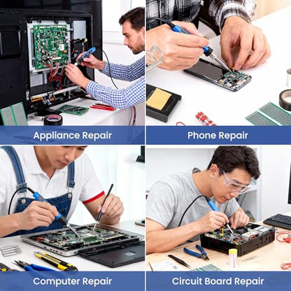 Multi-in-1 Soldering Iron Kit Temp 392℉-842℉ for Electronics DIY | 110V US Plug, 80W Soldering Iron, 5 Soldering Tips, 191-in-1, Soldering Iron Stand with Cleaning Sponge, Digita Multimeter
