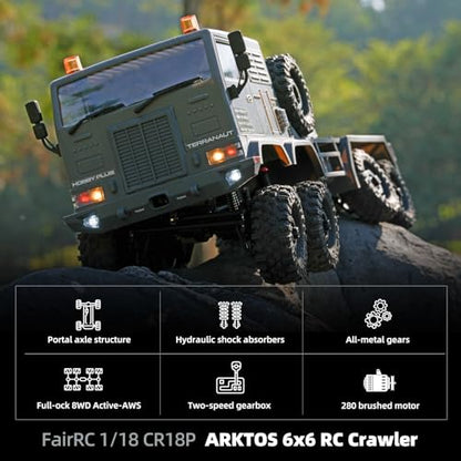 1/18 CR18P Terranaut 8x8 RC Crawler, 8WD Rock Truck with Active-AWS All-Wheel Steering, 2-Speed Transmission, Remote Winch & Portal Axles, Metal Gears Off-Road RC Car for Adults Collectors (Green) - color: Green