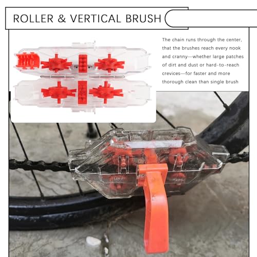 Bike Chain Cleaner Tool with Built-in Roller & Vertical Brush | 2026 Upgraded Transparent Bicycle Chain Cleaner,Portable Bike Chains Cleaning Kit for Chains Deep Cleaning
