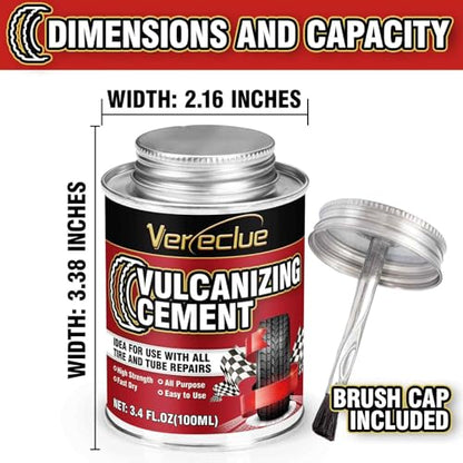 Chemical Vulcanizing Cement 3.4FL.Oz, All Purpose Tire Repair Rubber Glue, Dry Clear Rubber Cement, Tire Patch Glue with Brush Top Can for Car, Motorcycle, Bike Tires