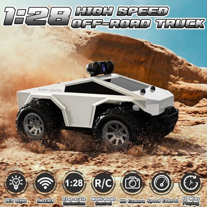 RC Cars with Camera Remote Control Truck with 720P HD FPV Camera, All-Terrain Remote Control Car with Body Light Rechargeable Battery, 1:28 RC Car Vehicle Toy Gifts for Adults Kids Boys Girls