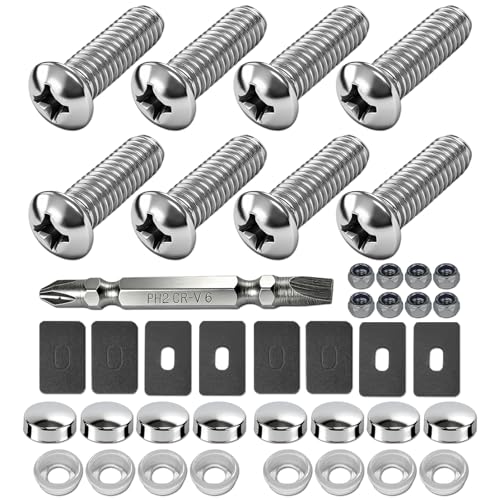 Stainless Steel License Plate Screws, M6 (1/4"), with Chrome Caps | Rustproof Car Tag Fasteners, Front Rear Mount Hardware, Machine Bolts Nuts + Screwdriver - style: Mechanical Bolts