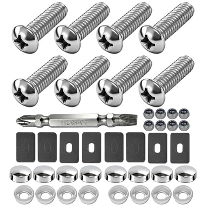 Stainless Steel License Plate Screws, M6 (1/4"), with Chrome Caps | Rustproof Car Tag Fasteners, Front Rear Mount Hardware, Machine Bolts Nuts + Screwdriver - style: Mechanical Bolts