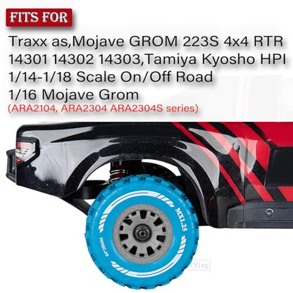 RC MX1.25 RC Truck Wheel Tires for Traxx as/Mojave GROM 223S 4x4 RTR,14301 14302 14303,Tamiya Kyosho HPI 1/14-1/18 Scale On/Off Road,RC Monster Truck Car Wheels,Grey-Navy Blue - color: Grey-navy Blue(rc Wheels Tires)