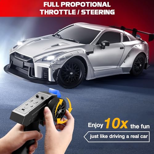 1/16 Scale RC Drift Car, MN-268 RWD Mini RC Vehicles Model with Gyro, Spare Tires & LED Lights for Adults Hobby Toy Gifts (Black) - color: Black