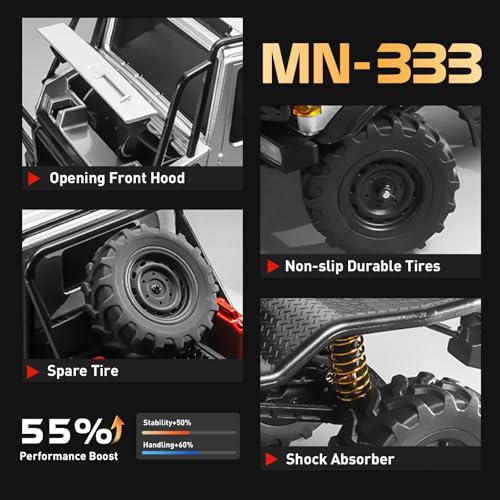 MN-333 1/18 Semi-Truck RC Crawler, Unimog U4000 4WD Full Scale Off Road RC Rock Crawler, 4x4 RC Car RTF Alloy Climing Vehicle for Hobby Gifts - color: Green