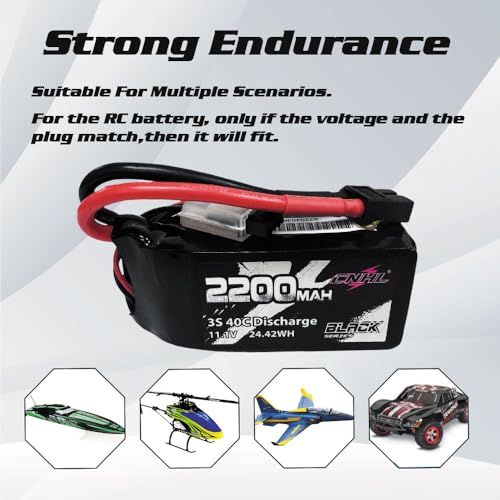CNHL 2200mAh 3S Shorty Lipo Battery 11.1V 40C XT60 Plug (2 Packs) | Lightweight pack fits tight chassis for predictable control on technical terrain crawlers, light planes, and helis.