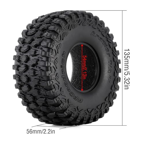 2.2" RC Crawler Tires with Foam Inserts, 4Pcs 135mm All Terrain Rubber Tires for 1/8 1/10 Short Course Truck Desert Racer – Compatible with TRX4 TRX6 RBX10 KM4 MJX H8H
