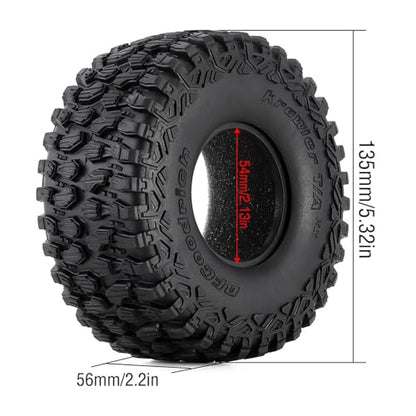 2.2" RC Crawler Tires with Foam Inserts, 4Pcs 135mm All Terrain Rubber Tires for 1/8 1/10 Short Course Truck Desert Racer – Compatible with TRX4 TRX6 RBX10 KM4 MJX H8H