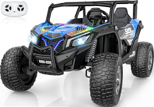 XXXL 4WD 24V Ride on Toys for Big Kids 3-14, Max 5.5Mph & 220 lbs Load,Blue | Adjustable 22” 2 seater ride on car for kids, 15" eva all-terrain tires, remote control, led lights, smooth shock absorbers - color: Blue
