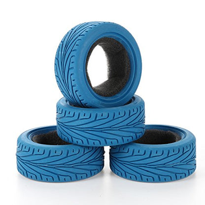 1/10 RC On-Road Car Tyres, 65mm Rubber RC Tire for 1/10 HSP Tamiya HPI Kyosho RC On Road Run-flating Car (Blue) - color: Blue