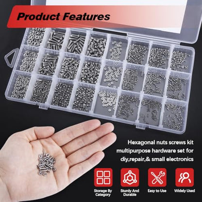 1110Pcs 304 Stainless Steel Tiny＆ Small Screws, Metric Micro Screw Nuts | M1 M1.2 M1.4 M1.6 M2 M2.5 Sizes, Phillips Pan Head, RC Models, Electronics, Watch, Glasses, and DIY Repairs.