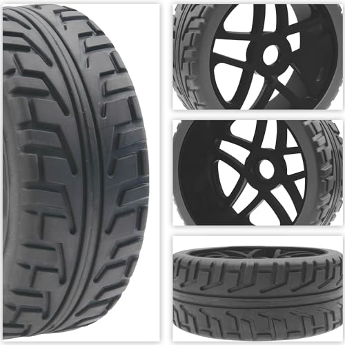 ShareGoo OD 4.09" Rubber 1/8 RC Buggy Tires and 17mm Hex Wheels Rim Compatible with Arrma Typhon Kyosho Losi VRX Redcat HSP HPI 1/8 Scale RC Off Road Buggy (Black) - color: Black