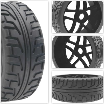 ShareGoo OD 4.09" Rubber 1/8 RC Buggy Tires and 17mm Hex Wheels Rim Compatible with Arrma Typhon Kyosho Losi VRX Redcat HSP HPI 1/8 Scale RC Off Road Buggy (Black) - color: Black