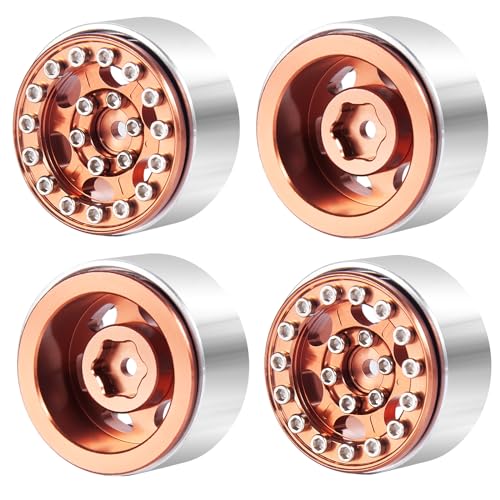 4PCS 1.0 Wheel Rims RC Metal Beadlock Wheels Rims, Wine Red | For All 1/24 Scale Axial SCX24, RC Crawler Car, Upgrade Parts - color: Wine Red