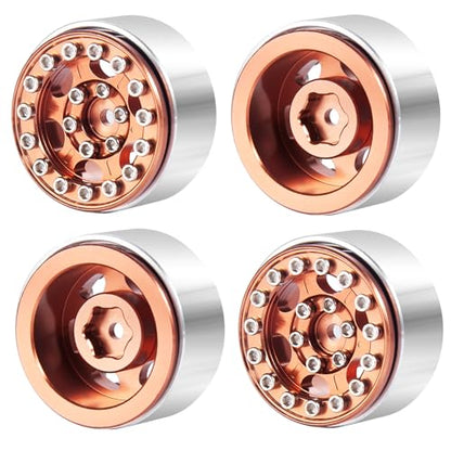 4PCS 1.0 Wheel Rims RC Metal Beadlock Wheels Rims, Wine Red | For All 1/24 Scale Axial SCX24, RC Crawler Car, Upgrade Parts - color: Wine Red