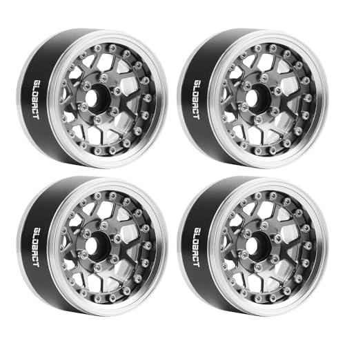 GLOBACT 1.9 Beadlock Wheel Rims for TRX4 TRX6 Axial SCX10 Redcat, Titanium | Aluminum RC Wheel Hub, Adjustable 4 Offsets, 1/10 RC Crawler Upgrade - color: Titanium