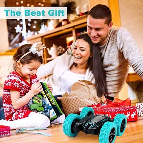 Remote Control Car: Double Sided 360°Rotating 4WD RC Cars 2.4GHz Electric Race Stunt Toy Car Rechargeable Toy Cars for 6 7 8 9 10 11 12 Year Old Boys Girls Kids Christmas Birthday Gifts Cyan - color: Cyan