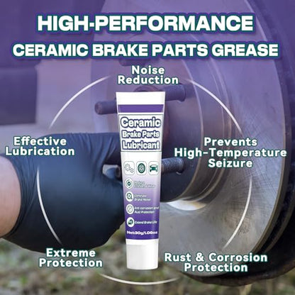 AstraVox Anti-Seize & Squeal Ceramic Brake Grease for Automotive with Brush | Heat Resistant Brake Parts Lubricant for Caliper, Pin, Pad and Metal Parts, Rust Corrosion, Efficient Lubrication 1oz (1)