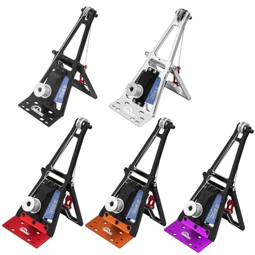 Aluminum RC Winch Double Stent Rescue Set Truck Tow Crane Arm Wrecker Kit with 360° 35KG Servo for 1/10 SCX10 TRX4 RC Crawler and Trailer RC Upgrade Parts - color: Black & Purple
